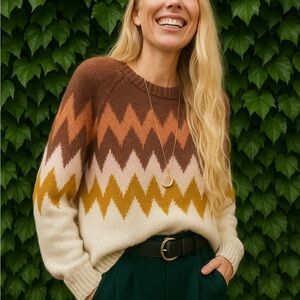 NWT MADEWELL Dellwood Fair Isle Wool Blend Crewneck Sweater, S